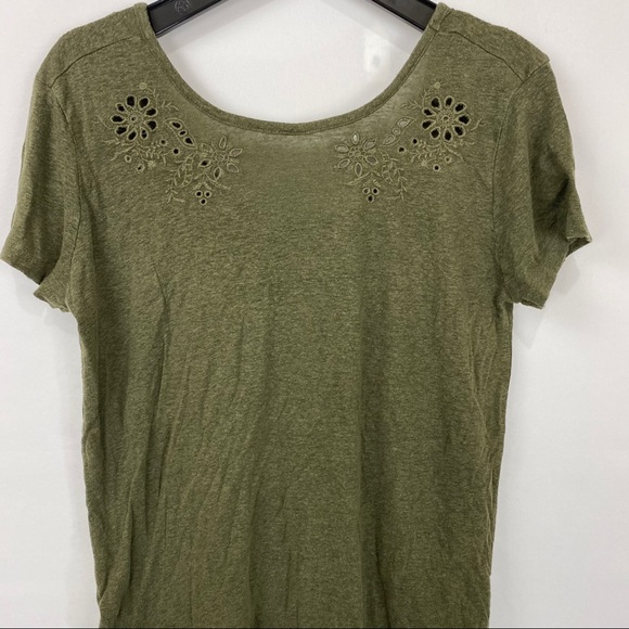 LUCKY BRAND Eyelet Scoop Back Linen Blend Top In - Picture 3 of 5
